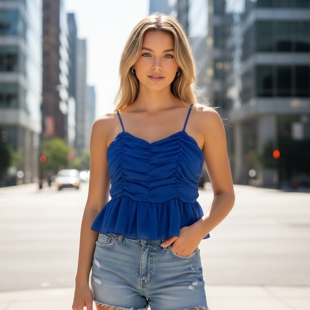 She + Sky Royal Blue Ruched Camisole